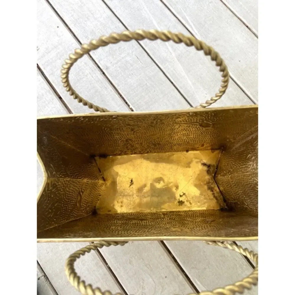 Vintage Embossed Brass Magazine Rack Hummingbird Floral Twisted Handles